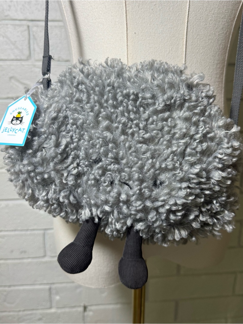 Amusable Jellycat London Storm Cloud 10" Gray Plush Crossbody Bag w/Strap NWT